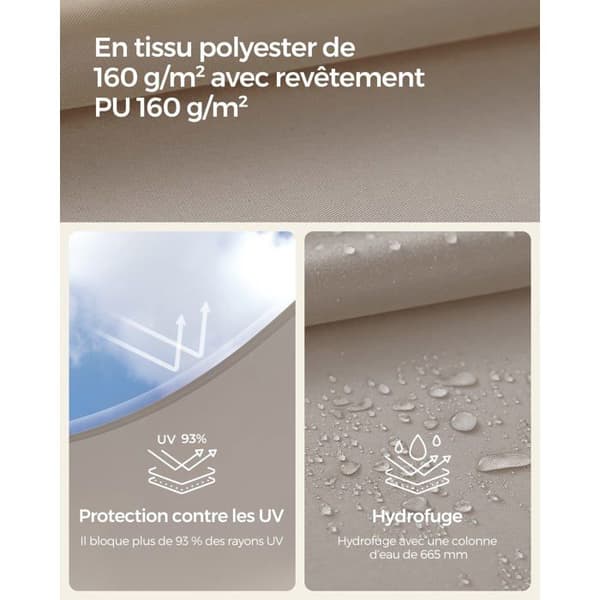 3 x 4 m solsejl, vandtæt, med en 665 mm vandsøjle, rivefast polyester solbeskyttelse, 2 reb