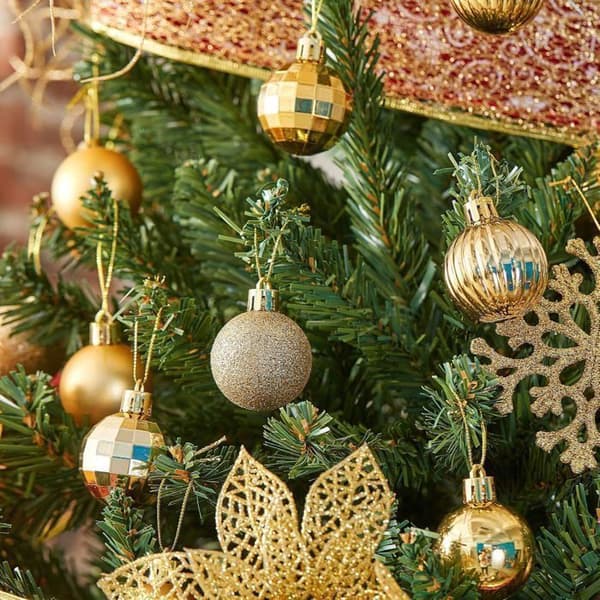 Sæt med 24 ubrydelige julekugler til julepynt, 6 cm (guld)