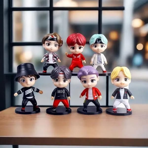 7 stk. BTS Youth League kagepynt - Q-version Idol-karakter bilkagepynt - BTS-figur (B)