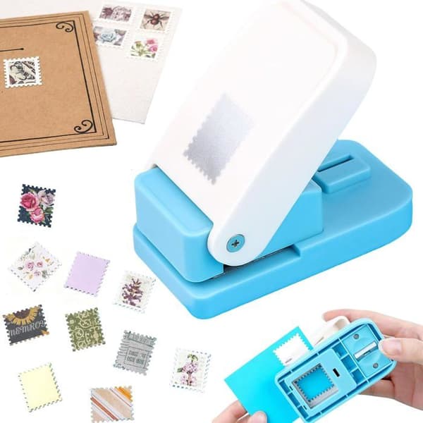 Rektangulär stämpelformad pappersstans 2,5 x 2 cm, bärbar, spakdriven, med vågig kant, handgjord DIY