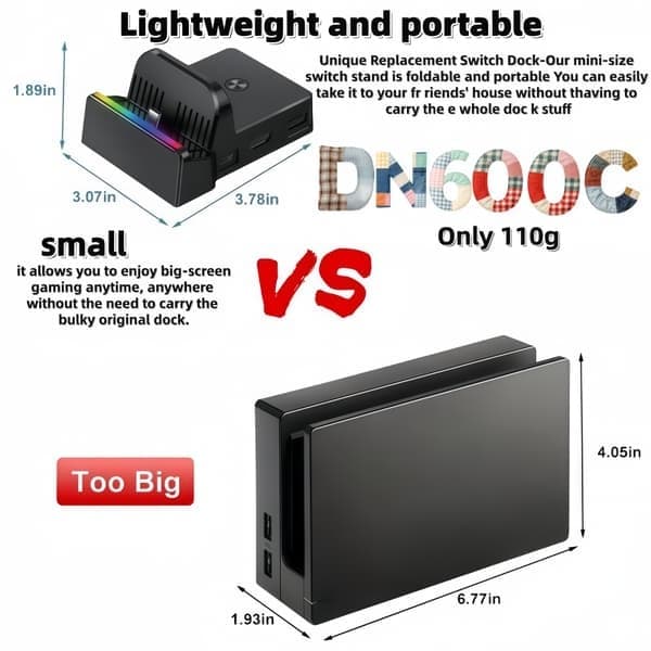 Bærbar Mini Switch TV-dockingstation - Opladningsstanderudskiftning til Switch, kompakt dock