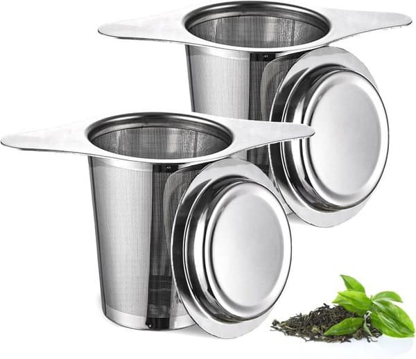 2 STK tefilter med håndtag og låg, teinfuser, tefilter til kop, tesigte, teinfuser, teinfuser