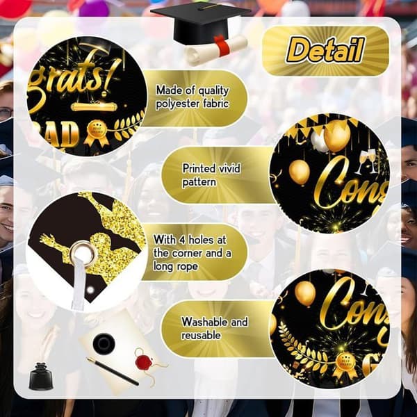 Studenterbaggrund, Graduationsfestdekoration, Sort Graduationsbanner, Graduationssæsonbanner, 150 * 100cm