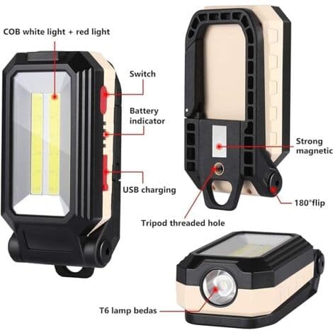 Oppladbar 2000 LM arbeidslampe – Magnetisk base – 4 lysmoduser – Opptil 3,5 timers batterilevetid – LED verkstedlampe