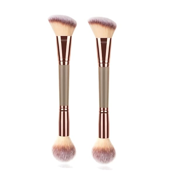 2-pak dobbeltsidede makeupbørster til konturering, blending og bronzing - vinklet foundationbørste og concealerbørste - for fejlfrie resultater