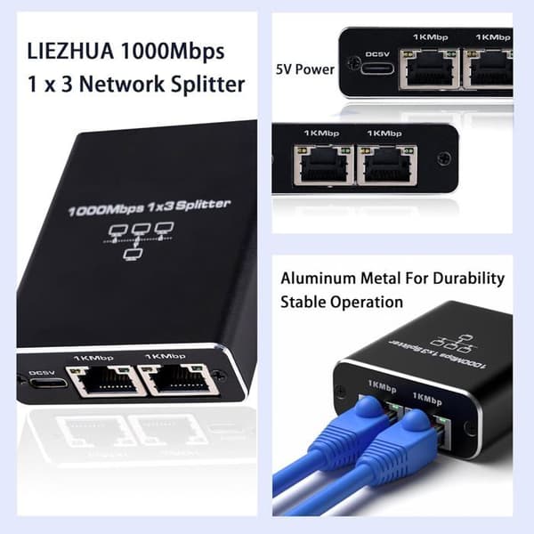 3-ports Ethernet-switch, 1000 Mbps RJ45-splitter-switch, 1 til 3 RJ45 Ethernet-porte
