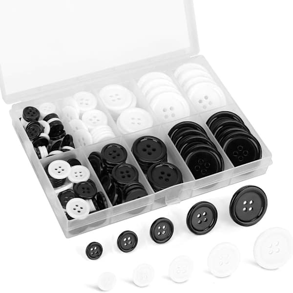 160 stk. knapper Sorte knapper Store hvide knapper