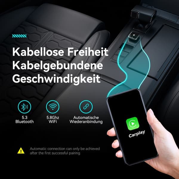 2-i-1 Trådlös CarPlay-adapter, Trådlös CarPlay & Android Auto-adapter – Kompakt, Plug-and-play Svart