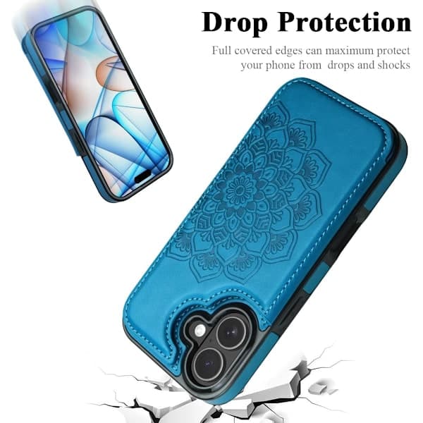 Til iPhone 17 etui med kortholder, blomstermagnetknapper beskyttende pung etui til kvinder til iPhone 17 blue iPhone 17 Pro Max