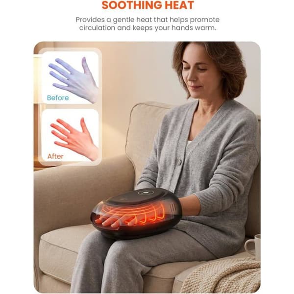 Smart håndmassageapparat, app-styret, varme- og kompressionshåndmassage, sort