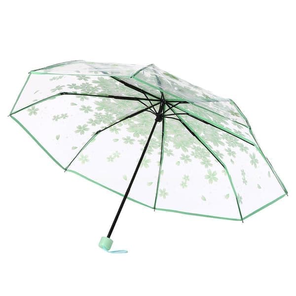 Romantisk transparent paraply med blommor – Bubbelformat solskydd för kvinnor grön