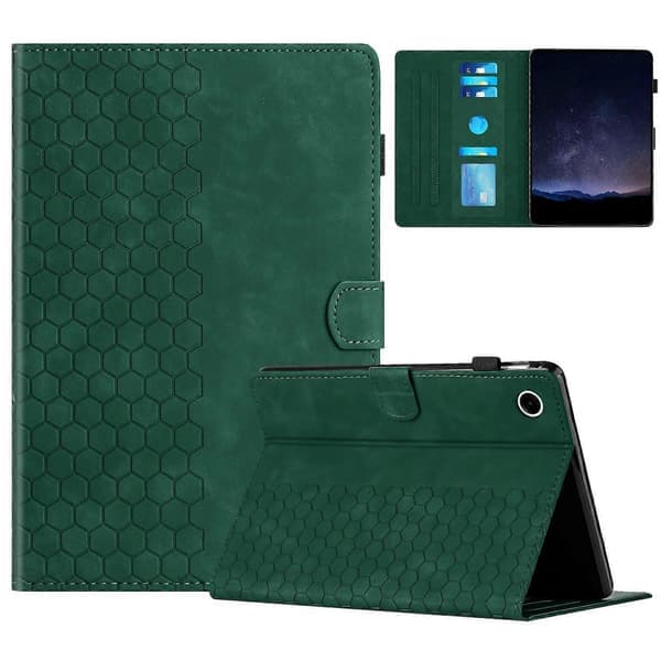 Fodral för Samsung Galaxy Tab A9+ Honeycomb-mönstrat läderfodral med kortplats - Grön