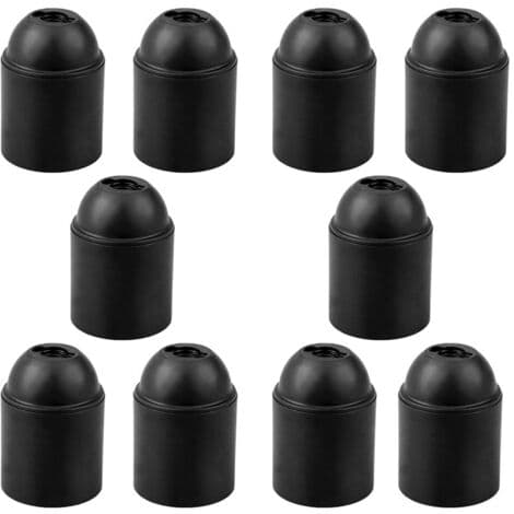 Pakke med 10 sorte E27 fatninger, glat base E27 fatningsholder til synlige pærer og tykt E27 gevind
