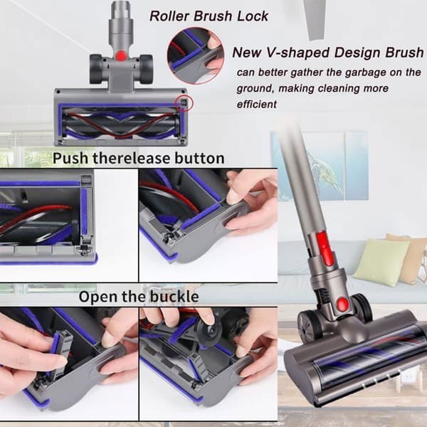 Børste for Dyson V8 V7 V10 V11 Støvsuger, Støvsugerhode Tilbehør for Dyson med 2 Erstatningsruller og 4 Automatiske LED-lys