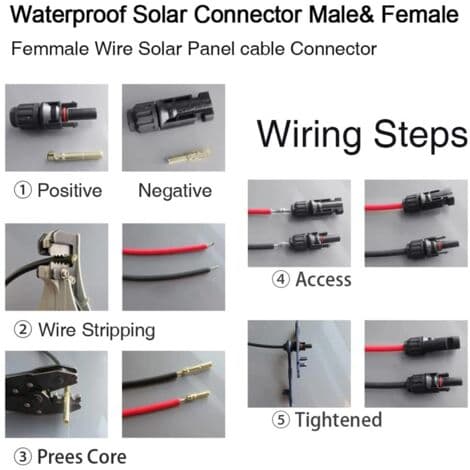 Solcelleforbindelse, MC4-forbindelse, PV-forbindelse, Han/Hun Solpanelkabelstik, Vandtæt Forsegling, til Solcellepanel, 4 Par