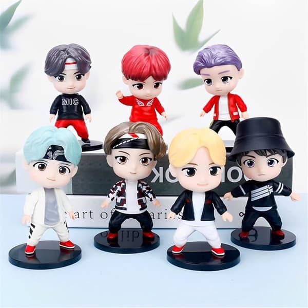 7 stk. BTS Youth League kagepynt - Q-version Idol-karakter bilkagepynt - BTS-figur (B)