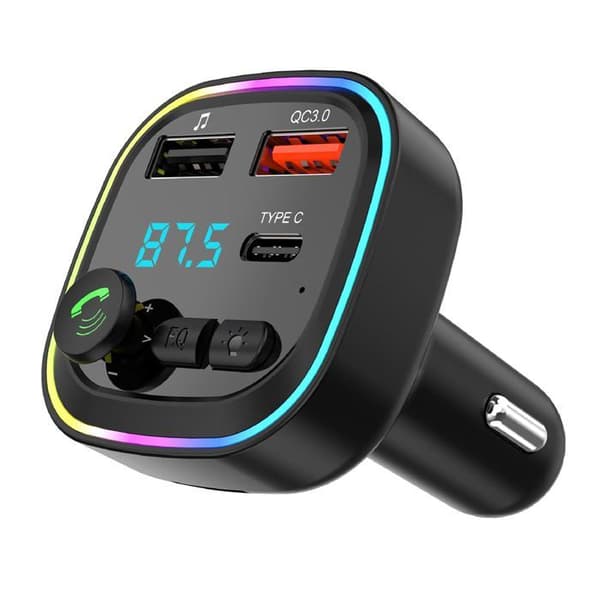 Bluetooth 5.3 FM-lähetin, Bluetooth-autosovitinlähetin, 2 USB-porttia ja 1 Type-C-portti
