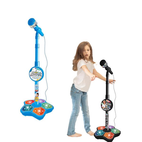 Elektrisk mikrofon for barn med justerbart stativ, karaokemaskin med lys, jenter og gutter Blue