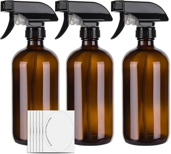 Set med 3 tomma sprayflaskor i bärnstensfärgat glas, 500 ml, för rengöring, justerbar avtryckarvattenstråle