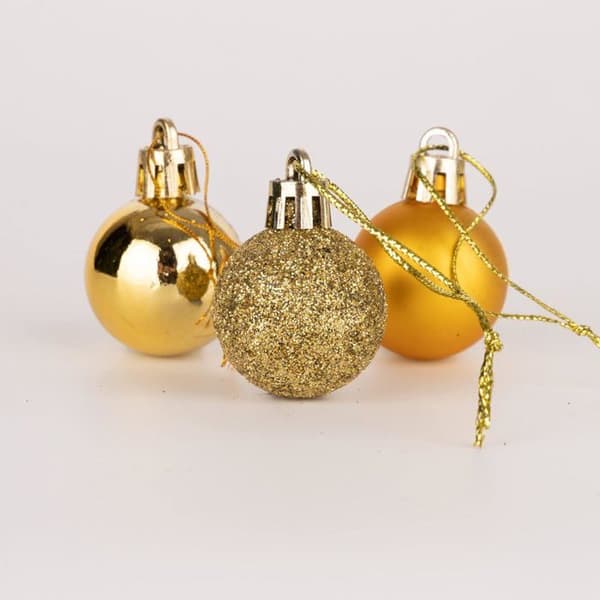 Sett med 24 knusesikre gulljulekuler - 30 mm - Hengende julepynt - Blank, Matt, Glitrende