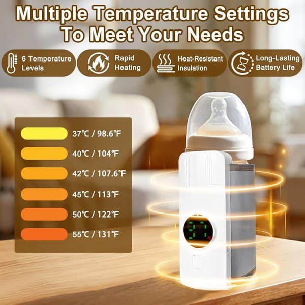 Kannettava pullonlämmitin, langaton USB-pullonlämmitin LCD-näytöllä, 5 lämpötilatasoa 37-55°C, 4000mAh USB-pullonlämmitin