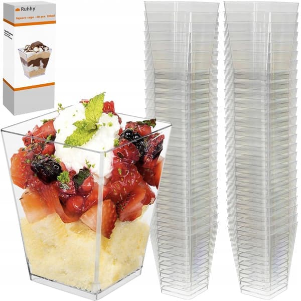 Firkantede plastikkopper - 120 ml - 50 stk