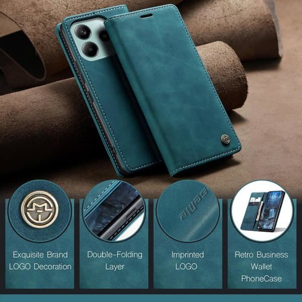Fodral för Xiaomi Redmi Note 14 5G Flip Case i läder Fickskydd Plånbok Vikbart Premiumfodral Hållare, Blågrön Blue Redmi Note 14