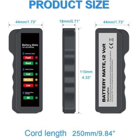 12V Bilbatteritestare, Batterikontroll, Analysator för Kontroll av Generator och Batteriladdningssystem, LED-indikator