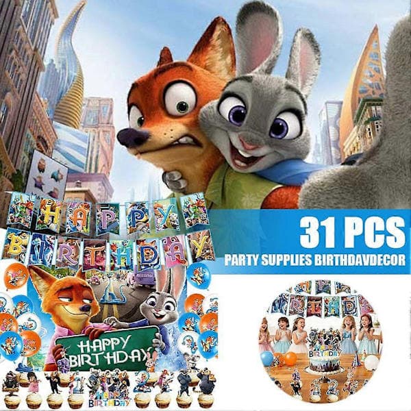 Zootopia Festdekoration Sæt 2-pak Banner Balloner Kagepynt Baggrund A A