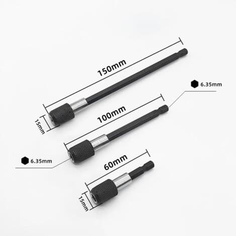 Sæt med 3 1/4\" magnetiske forlængerstænger – Længder 60/100/150 mm – Rustfrit stål – Hurtigt låsesystem