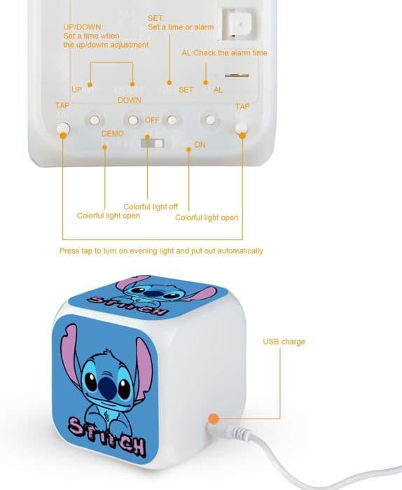 Digital Väckarklocka - Stitch - Blå - LED Nattlampa - USB Uppladdningsbar - Smart
