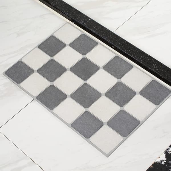 Rutete gulvmatte/badematte/teppe – 60x40cm grå+hvit