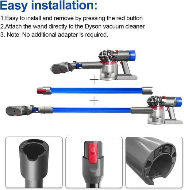 Teleskoprør Stiv Stang Forlænger kompatibel med Dyson V11 V10 V8 V7, Længde 72 CM, Quick Release Rør - Blå Blue