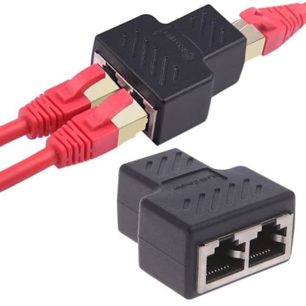 1 til 2-vejs LAN netværkskabel Ethernet hun splitter adapter stik sort