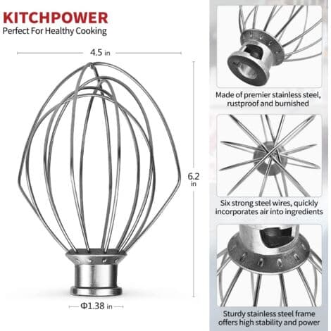 Piskeris i rustfrit stål kompatibel med KitchenAid K45WW WP9704329 KSM150 KSM160 K45 KSM90 foodprocessor-tilbehør