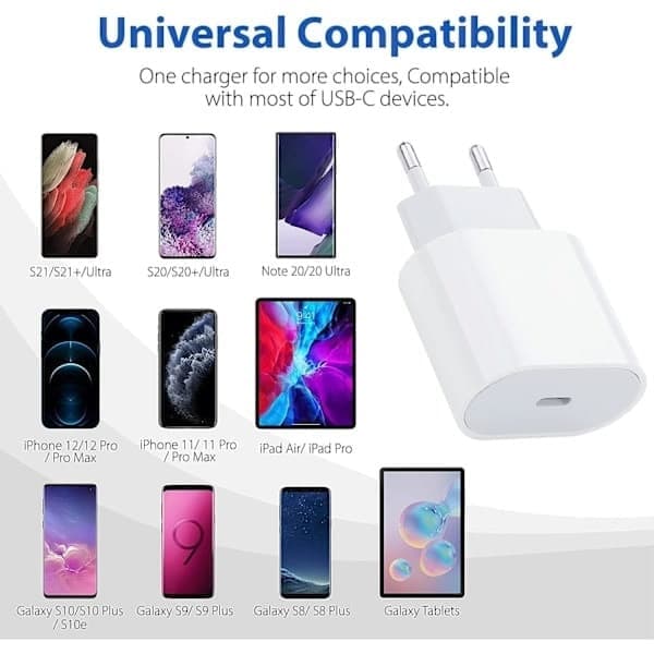 4-pakning USB-C-ladere – 20W hurtigladeadapter + 2m datakabel, hvit 4-pakning USB-C 4-Pack USB-C