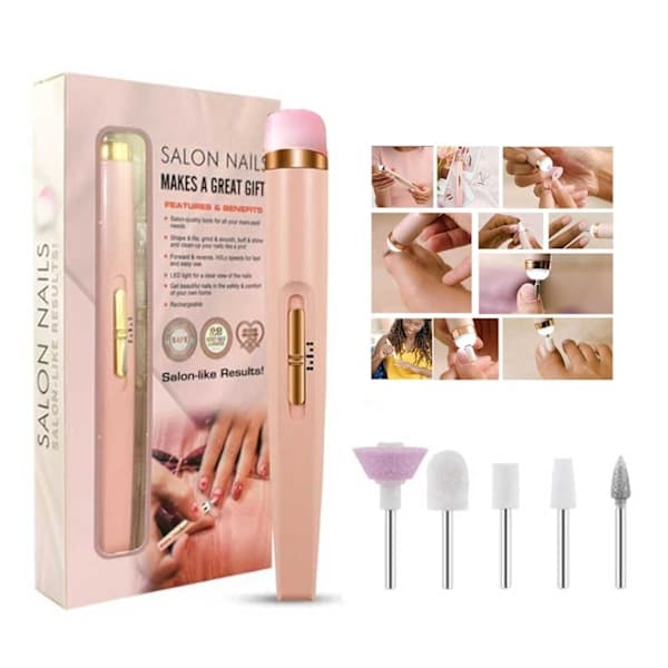 Elektrisk neglefil - Elektrisk fil - 5 dele pink