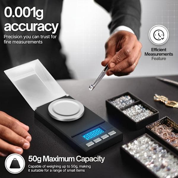 50g/0.001g Precisionsdigitalvåg, Mikrogramvåg, Elektronisk Våg, Milligramvåg 11.5*6.5*1.7cm