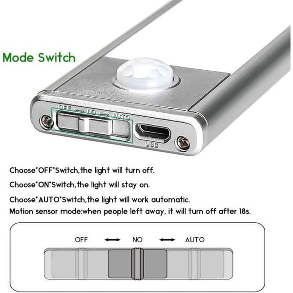 LED skaplys - ZEMINPEOEL - 20cm - USB oppladbart - Bevegelsessensor - Bærbart