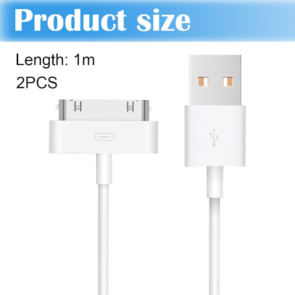 2X Opladerkabel til Ældre iPhones og iPads 30-pin USB-kabel Hvid
