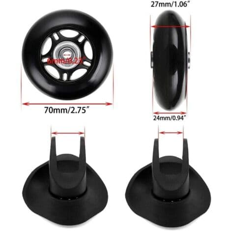 Resväskhjul 70×24mm – 2 stycken i gummi och metall – Svart – För resväskor, möbler och rullstolar