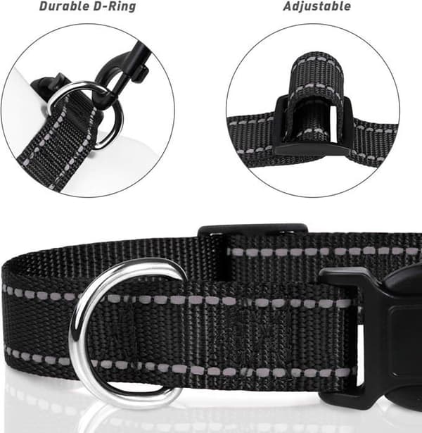 Hundehalsbånd, justerbart klassisk reflekterende nylonhalsbånd egnet til små hunde, sort, 2,0 cm bredde (S, 30-40 cm)
