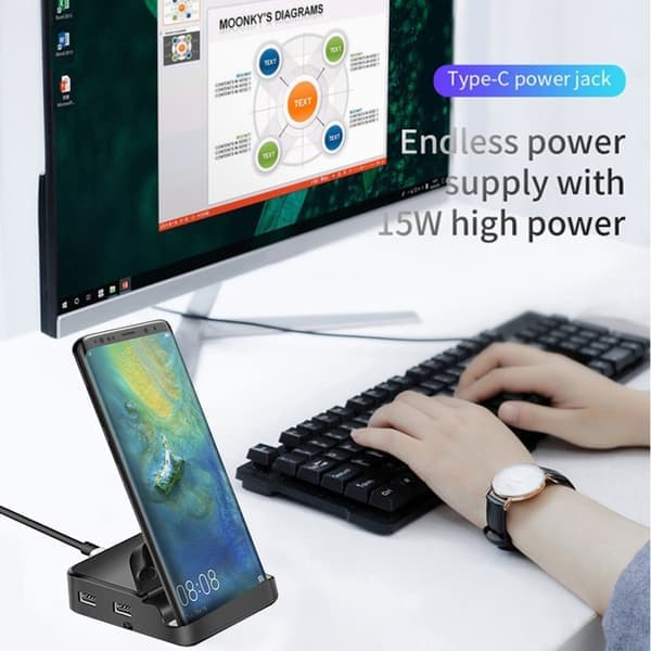 USB-C Hub Dockingstation Telefonholder Dex Pad Station USB-C Kompatibel Dock Strømoplader Kit