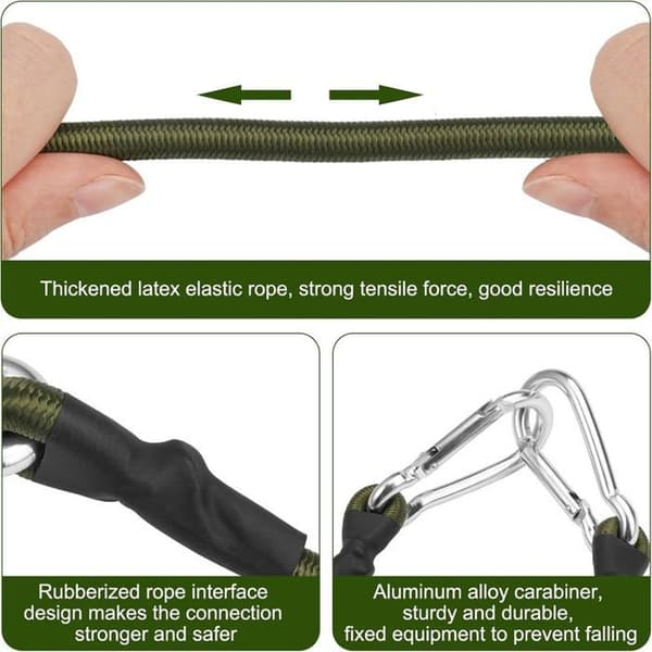 Set med 4 elastiska gummirep med karbinhake, 30 cm elastiskt rep med karbinhake, elastiskt bagagerem, tält, bagage, V