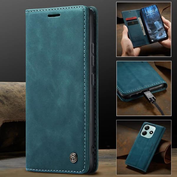 Fodral för Xiaomi Redmi Note 14 5G Flip Case i läder Fickskydd Plånbok Vikbart Premiumfodral Hållare, Blågrön Blue Redmi Note 14