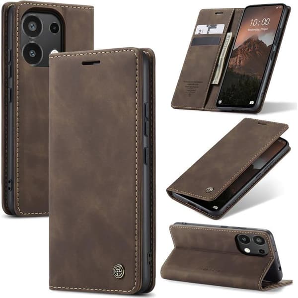 Fodral för Xiaomi Redmi Note 13 Pro 4G Premium Läderfodral Flip Plånboksfodral Kortplatser Magnetisk, Kaffe Brown Redmi Note 13 Pro