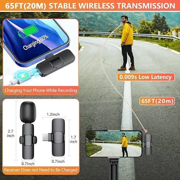 2-pak - Lavalier mikrofon til mobil - Trådløs - USB-C