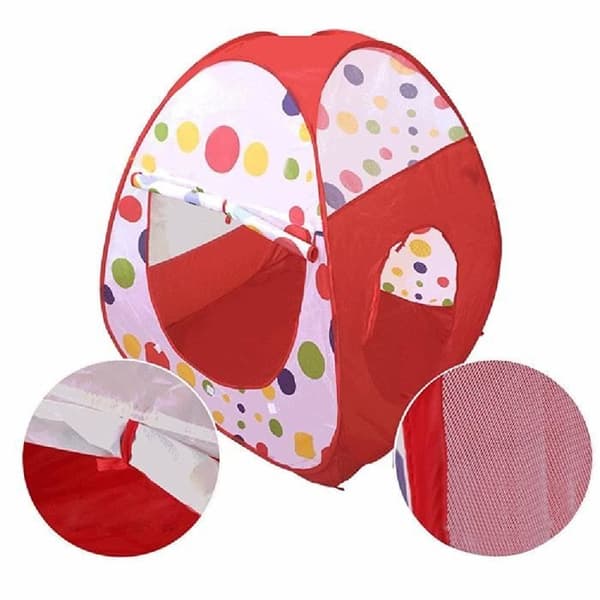 Lekstuga för barn - Bollhav - Tunnel - Röd - Polyester + trådar