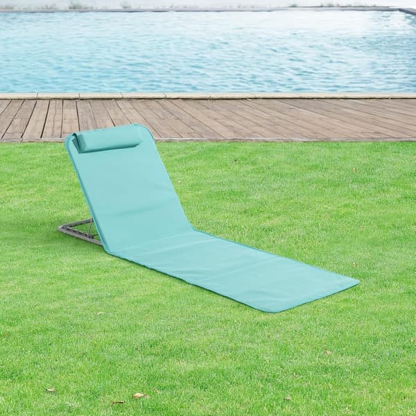 Set med 1 strandmadrass med fällbart ryggstöd, solid struktur, set med vadderade mattor med nackstöd, bärväska, stål, polyester, turkos