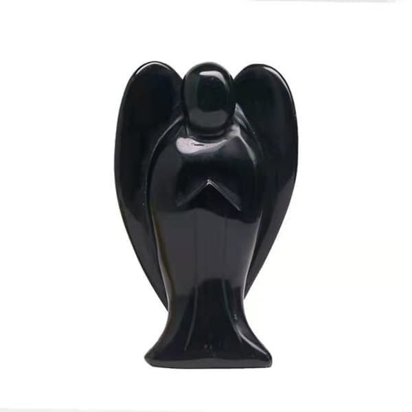 Håndlavet sort obsidian ædelsten fredsengel lomme skytsengel helbredende statue